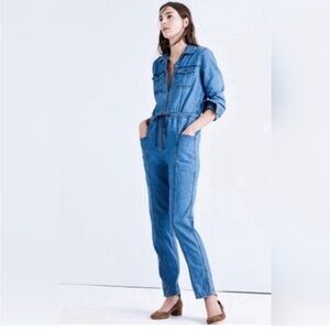 Madewell x Goop Denim Coverall Zip Front Jumpsuit Size S Cotton Linen